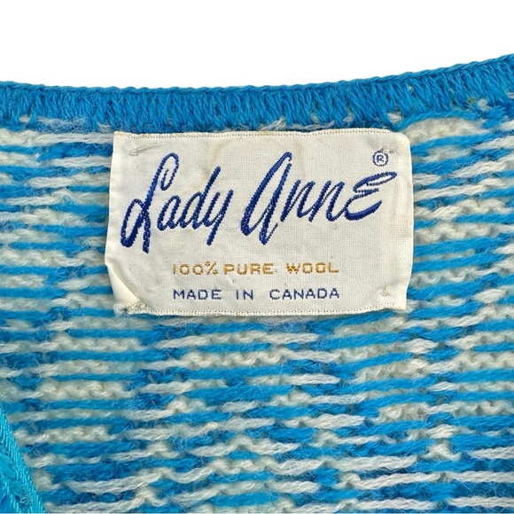 Vintage Made in Canada Lady Anne Blue & White Wool Cardigan Sweater - Picture 6 of 8